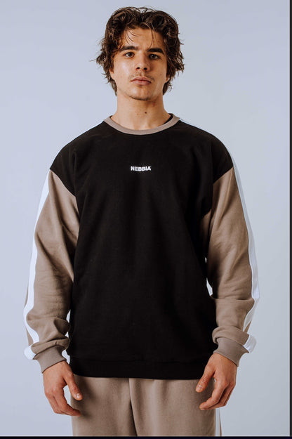 NEBBIA 903 Power Sweatshirt in Black and Light Brown Ash front view on an athlete.