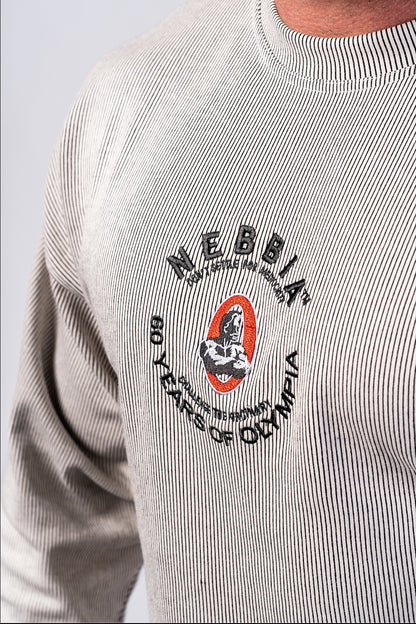 Close-up of the high-quality NEBBIA chest embroidery and the soft-touch cotton blend fabric on the 797 pullover.
