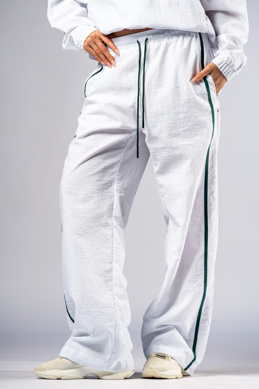 Nebbia CLUB D'OR 645 White Clubhouse Pants with Gold Logo - Luxury Straight-Leg Travel Wear