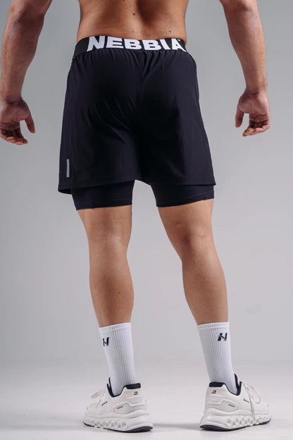 NEBBIA 878 Pantaloncini da Allenamento Neri a Doppio Strato | PRIMAL