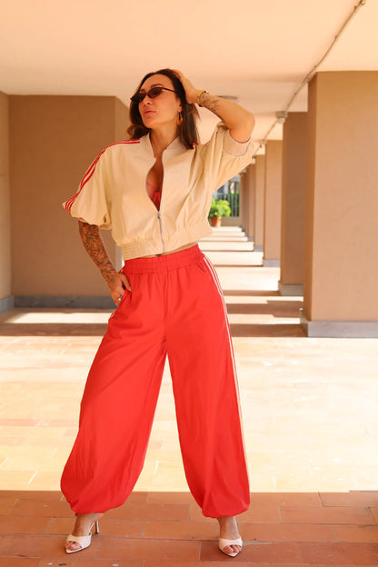 Completo sportivo Lumina Corallo – Bomber crop e Jogger a gamba larga