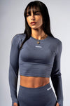 NEBBIA 892 Crop Top a Maniche Lunghe Senza Cuciture Grigio | POWER