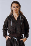NEBBIA 895 Felpa con cappuccio e zip relax marrone scuro mimetica | POWER