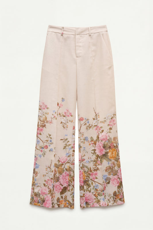 Lumina High-Waist Floral Print Culotte Pants – Cream/Botanical